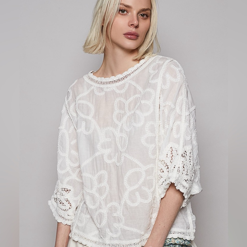 POL White Embroidered Top